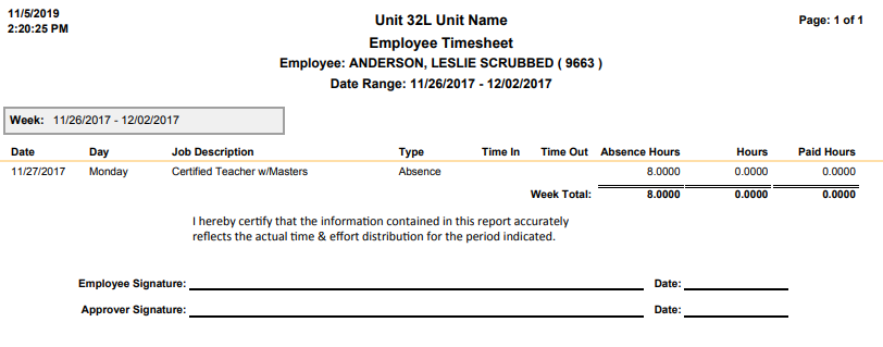 sample timesheet